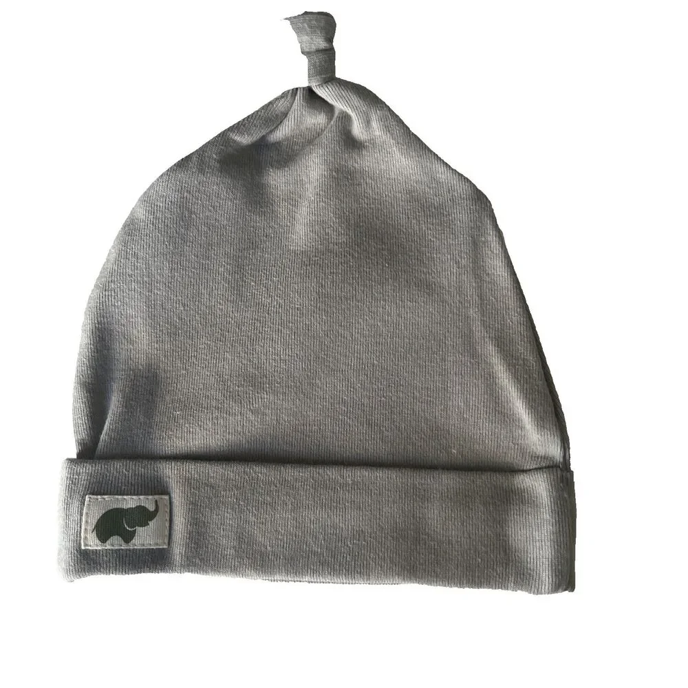 Monica+Andy Baby Beanie Gray Tie Knot Top Knit Cap OS Organic Cotton NWT